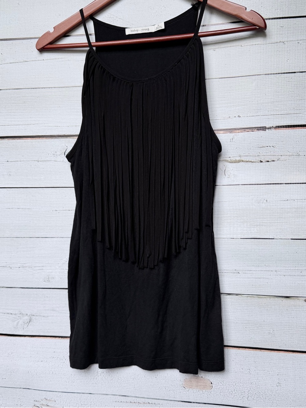 bishop + young Black Fringe Tank Mini Dress